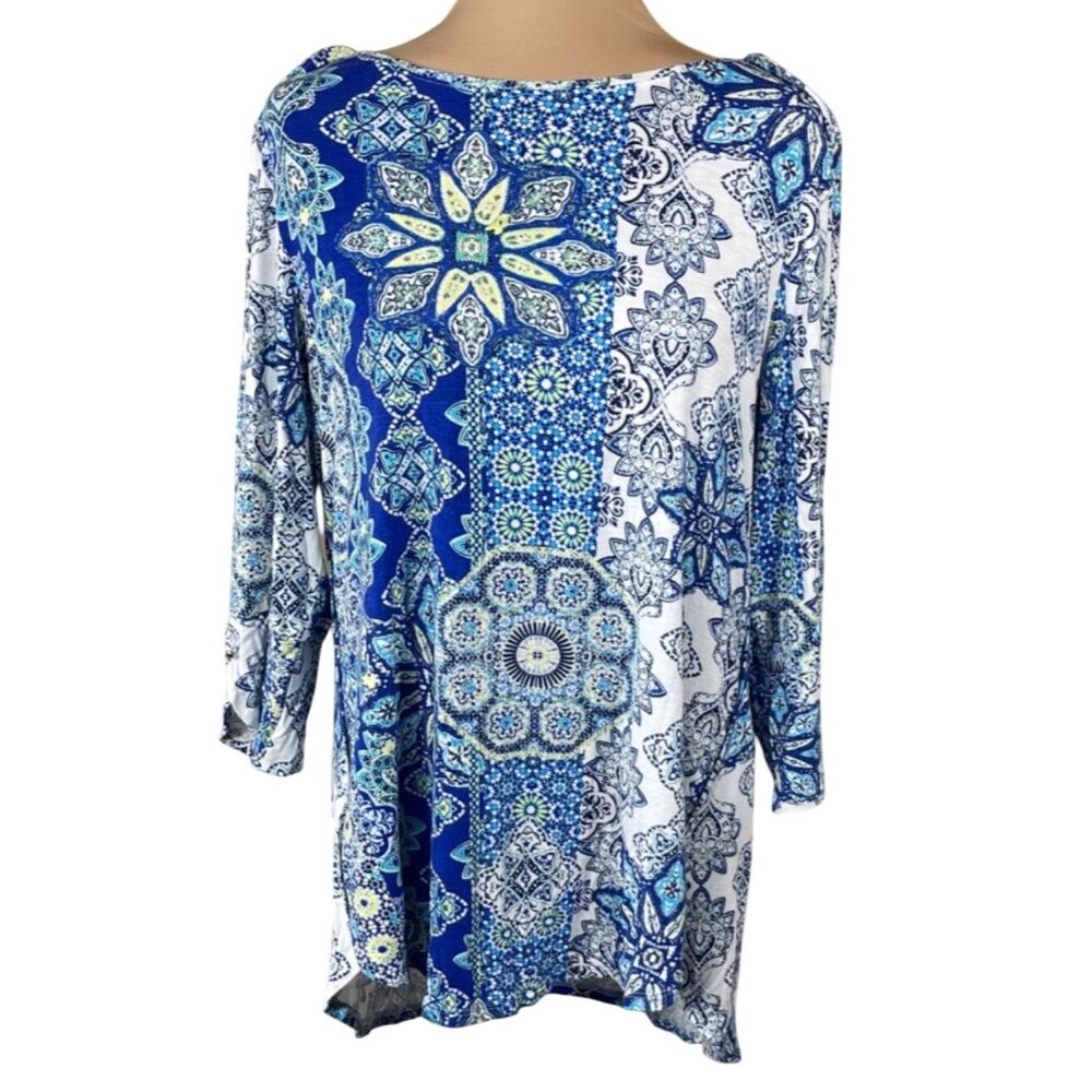 Chico's Zenergy Tunic Top Knit Size L Large (2) Blue White